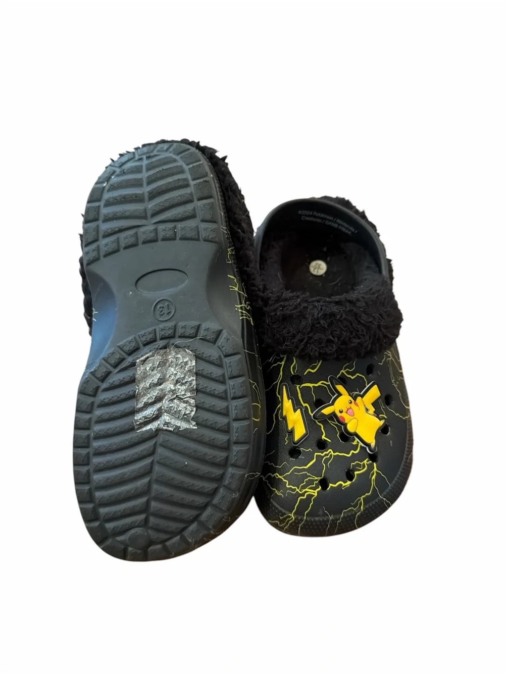 Kids Black Pikachu Lightning Lined Clog Shoes Pokémon Size 13